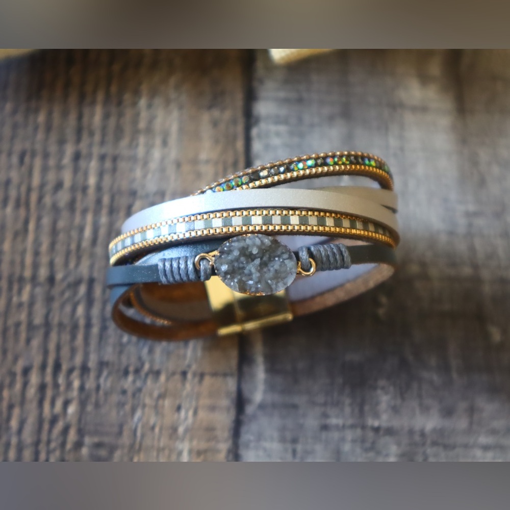 Grey Druzy Stone Wrap Bracelet